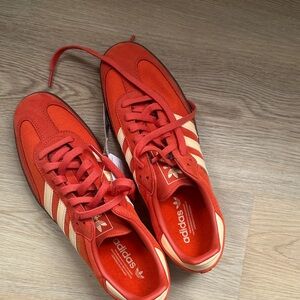 Brand New Adidas Orange Sambas with Cream Stripes